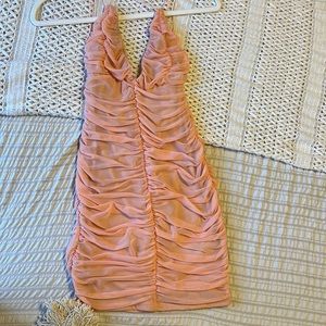 BLUE BLUSH rusched peach mini dress NWT